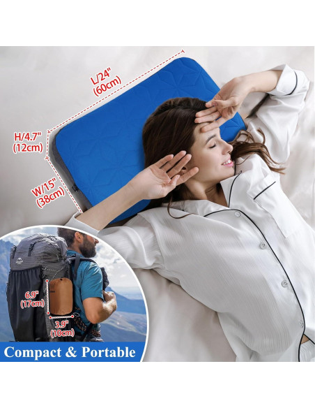 Almohada Inflable de Camping UWILLION Grande 61x38 cm Azul