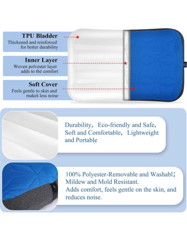Almohada Inflable de Camping UWILLION Grande 61x38 cm Azul