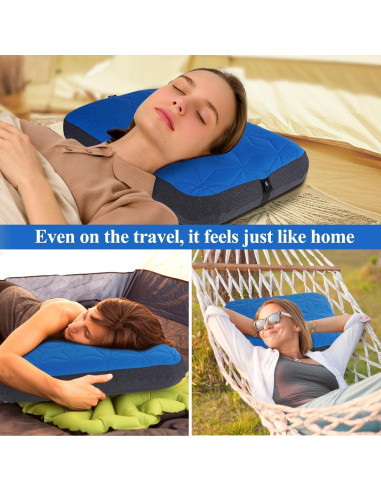Almohada Inflable de Camping UWILLION Grande 61x38 cm Azul
