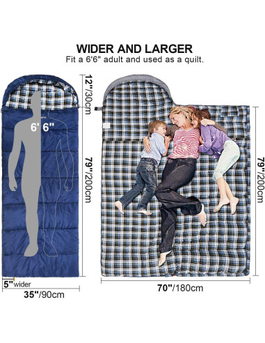 Saco de Dormir REDCAMP XL de Franela 2lbs Azul 230x90cm