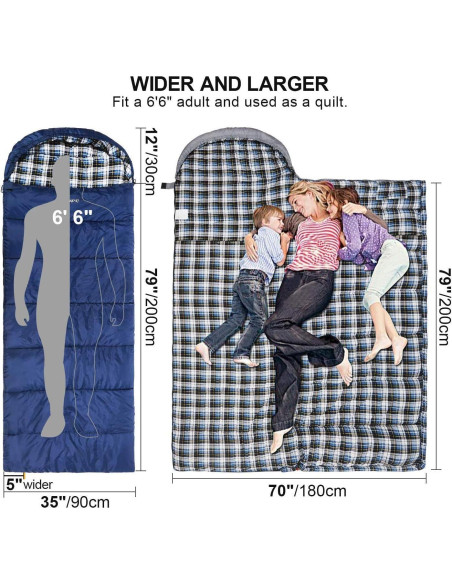 Saco de Dormir REDCAMP XL de Franela 2lbs Azul 230x90cm