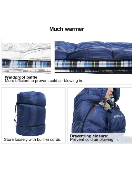 Saco de Dormir REDCAMP XL de Franela 2lbs Azul 230x90cm