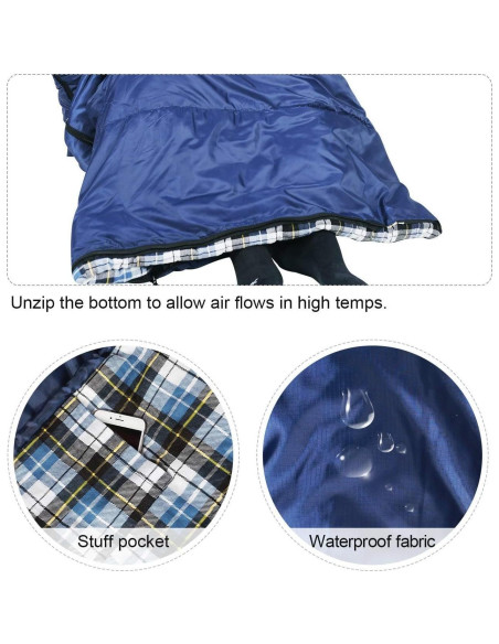 Saco de Dormir REDCAMP XL de Franela 2lbs Azul 230x90cm