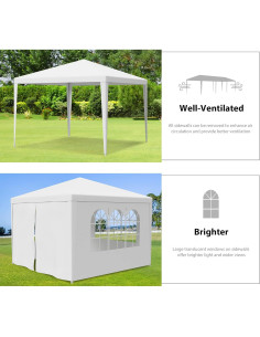 Carpa Gazebo 3x3m Smartxchoices Blanca Impermeable con Paredes 2
