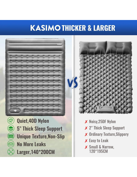 Almohadilla de Dormir Doble KASIMO 198x140cm con Bomba Integrada