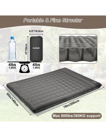 Almohadilla de Dormir Doble KASIMO 198x140cm con Bomba Integrada