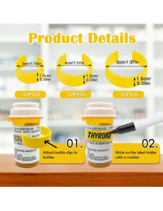 36 Clips para Botellas de Medicamentos DOAGEAS - Etiquetas y Marcador 2