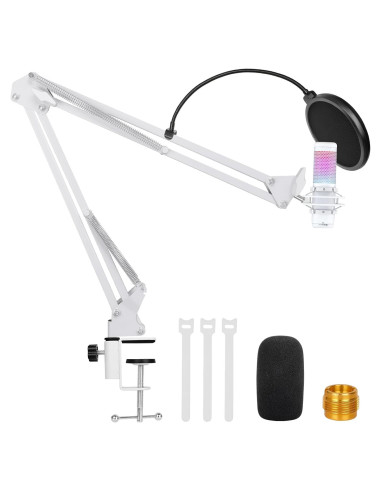 Brazo de micrófono ajustable Hyperx Quadcast S blanco con filtro