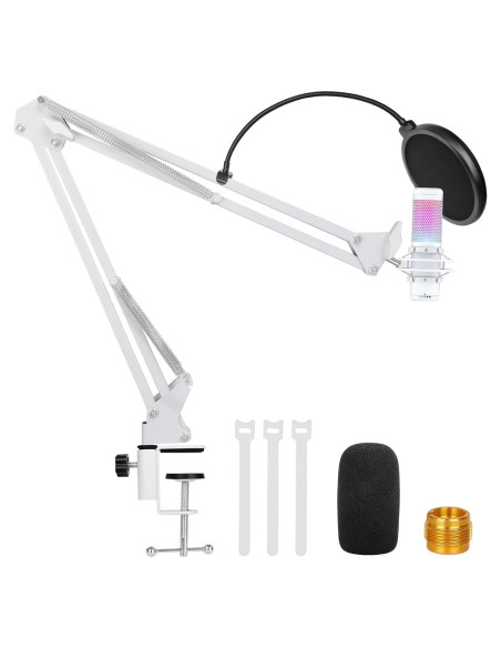 Brazo de micrófono ajustable Hyperx Quadcast S blanco con filtro