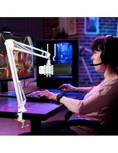 Brazo de micrófono ajustable Hyperx Quadcast S blanco con filtro