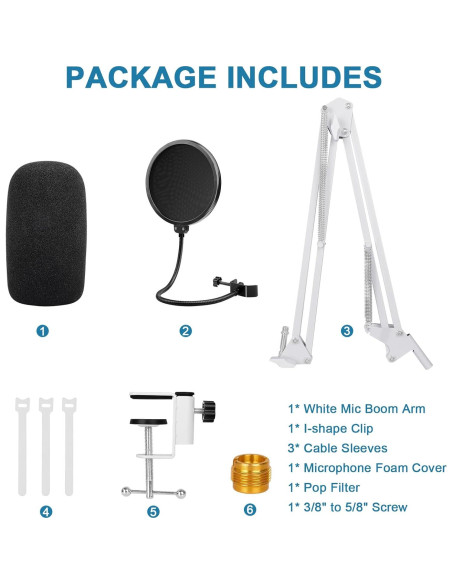 Brazo de micrófono ajustable Hyperx Quadcast S blanco con filtro