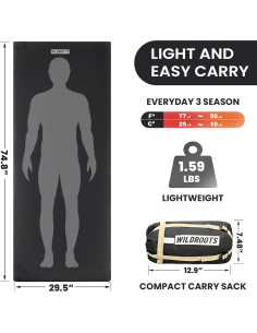 Saco de dormir WILDROOTS 3 estaciones 190x75 cm Negro 2