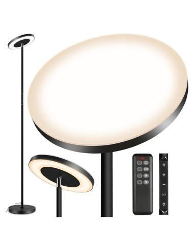 Lámpara de Pie LED OUTON Torchiere Regulable 180 cm Negro