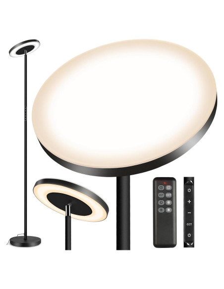 Lámpara de Pie LED OUTON Torchiere Regulable 180 cm Negro