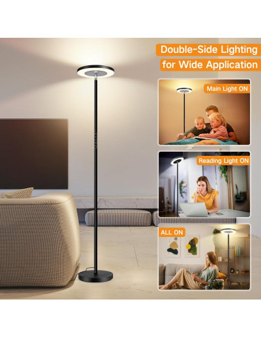 Lámpara de Pie LED OUTON Torchiere Regulable 180 cm Negro