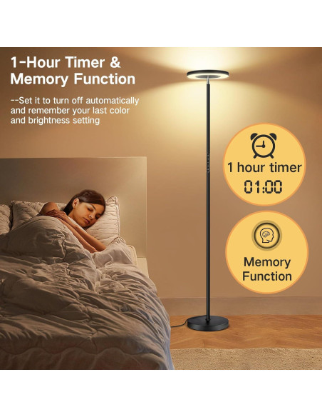 Lámpara de Pie LED OUTON Torchiere Regulable 180 cm Negro