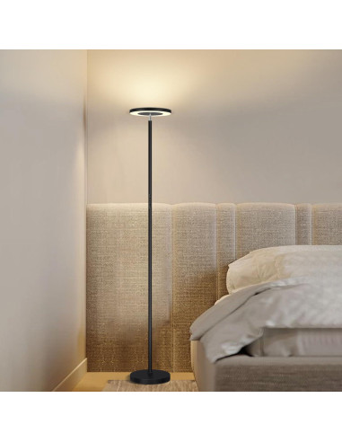 Lámpara de Pie LED OUTON Torchiere Regulable 180 cm Negro