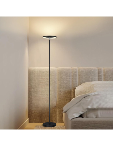 Lámpara de Pie LED OUTON Torchiere Regulable 180 cm Negro