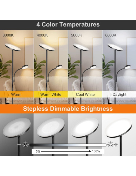 Lámpara de Pie LED OUTON 27W/2400LM y 7W/400LM Regulable