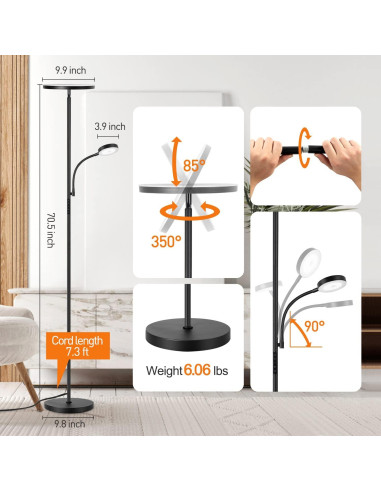 Lámpara de Pie LED OUTON 27W/2400LM y 7W/400LM Regulable