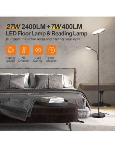 Lámpara de Pie LED OUTON 27W/2400LM y 7W/400LM Regulable