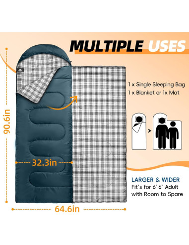 Saco de Dormir MEREZA Flannel XL 4 Estaciones 229.9x81.8cm