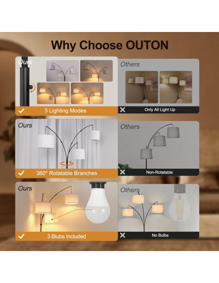 Lámpara de Pie LED Arc OUTON 3 Luces Ajustables 2400lm