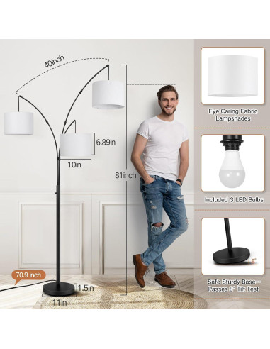 Lámpara de Pie LED Arc OUTON 3 Luces Ajustables 2400lm
