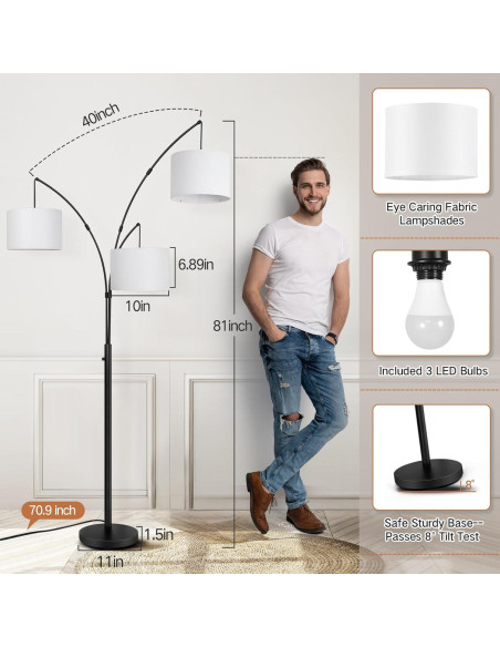 Lámpara de Pie LED Arc OUTON 3 Luces Ajustables 2400lm