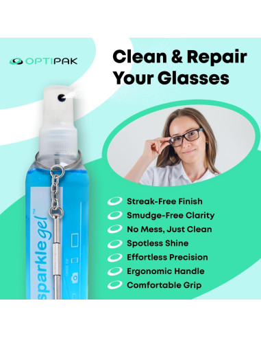 Kit de limpieza de gafas OPTIPAK - 2x2oz spray + 2 paños + destornillador