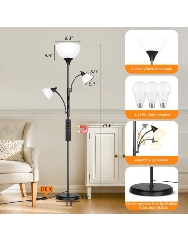 Lámpara de Pie Dimmable OUTON 3 Luces LED Control Remoto