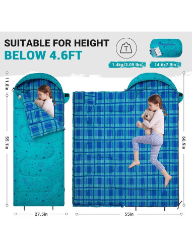Saco de Dormir KingCamp para Niños 7C Impermeable 170x70cm