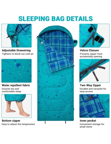 Saco de Dormir KingCamp para Niños 7C Impermeable 170x70cm