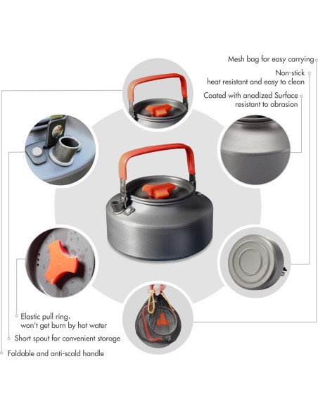 Juego de Tetera de Camping Lixada 1.1L con 2 Tazas de Acero