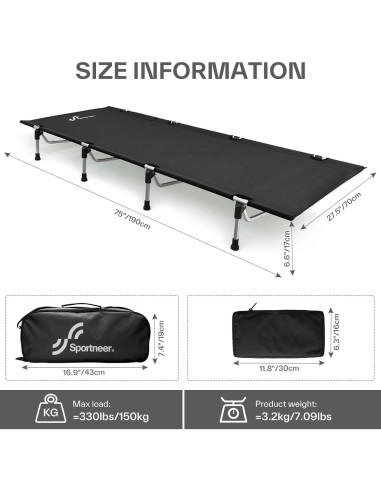 Cama de Camping Plegable Sportneer Ultraligera 190x70cm 150kg