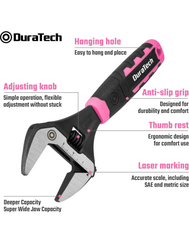 Llave Ajustable DURATECH 20 cm Boca Ancha Acero CR-V Ergonómica