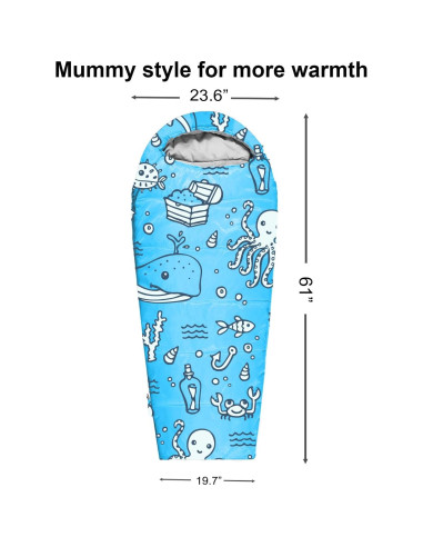 Saco de Dormir ANJ Outdoors Momia 4 Estaciones Niños Aqua