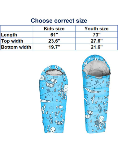 Saco de Dormir ANJ Outdoors Momia 4 Estaciones Niños Aqua
