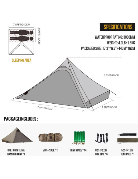 Tienda Ultraligera OneTigris Tetra 1-2 Personas Impermeable