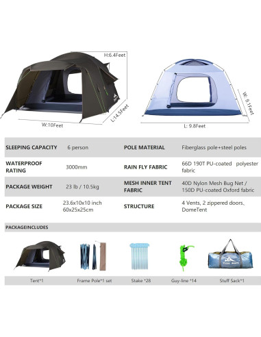 Tienda de Camping Tres Osos LC03 para 6 Personas Impermeable