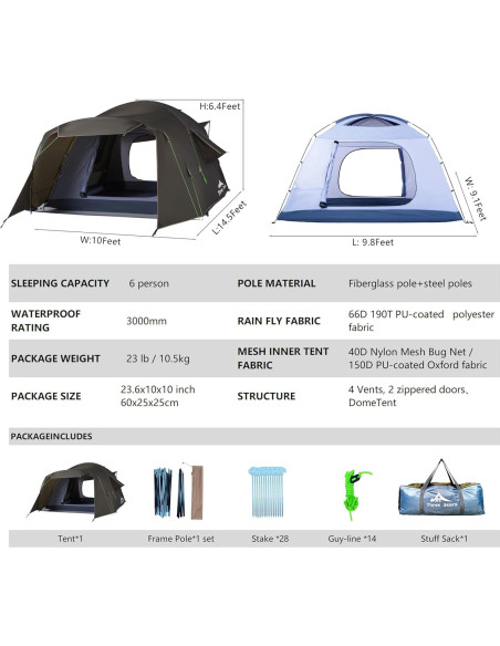 Tienda de Camping Tres Osos LC03 para 6 Personas Impermeable
