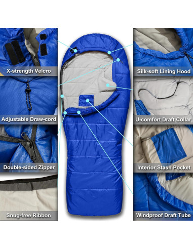 Saco de Dormir Tipo Momia AZITREK 0C XL Impermeable