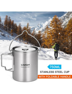 Taza de Camping Lixada 750ml Acero Inoxidable Plegable 2