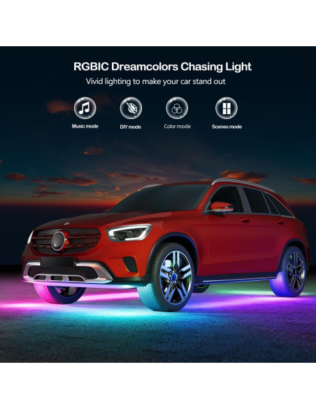 Luces LED Underglow Glowlendra YLCUL001 RGBIC 4 Pcs para Auto