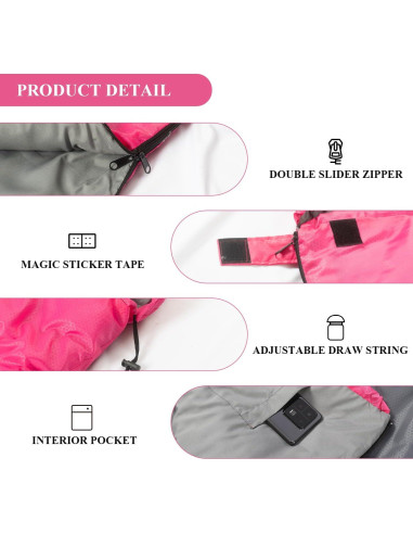 Saco de Dormir Peirhw 3 Temporadas Impermeable 1.3 kg Rosa