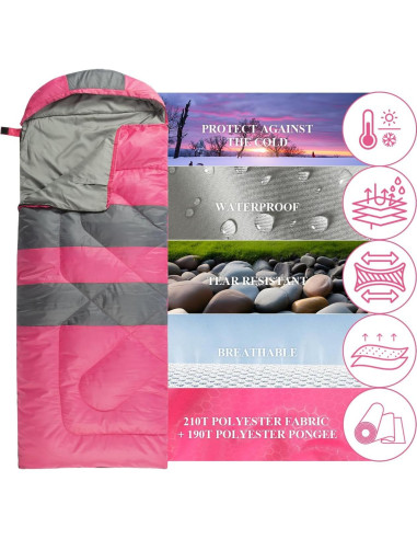 Saco de Dormir Peirhw 3 Temporadas Impermeable 1.3 kg Rosa