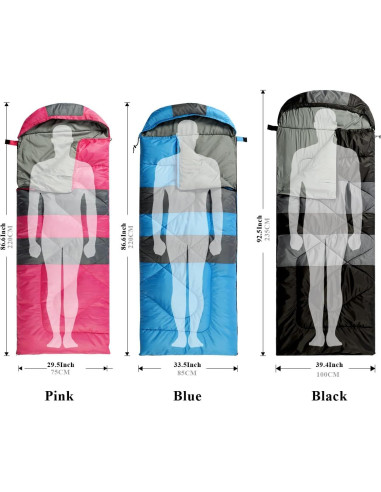 Saco de Dormir Peirhw 3 Temporadas Impermeable 1.3 kg Rosa