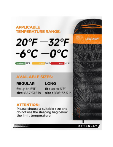 Saco de dormir ZTTENLLY de plumas 0-20C para 4 estaciones