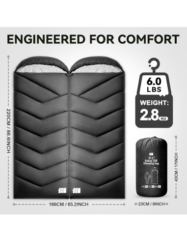 Saco de Dormir TANSTRIDER 2 Personas Impermeable 220x160cm