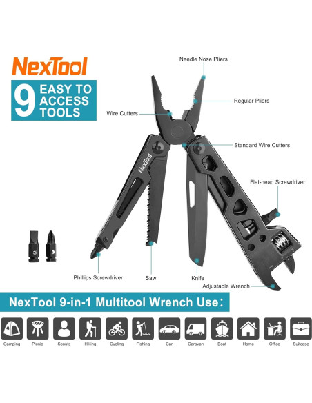 Multiherramienta 9 en 1 NexTool Llave Ajustable Acero Inoxidable